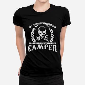 Camping-Enthusiast Schwarzes Frauen Tshirt, Totenkopf und Spruch - Seseable