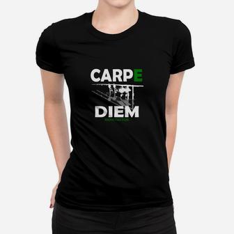 Carpe Diem Schwarzes Frauen Tshirt, Modernes Design mit Schriftzug - Seseable