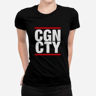 CGN CTY Frauen Tshirt in Schwarz, Urban Style mit Aufdruck in Weiß und Rot - Seseable