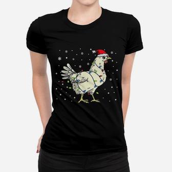 Chicken Santa Claus Wrapped In Lights Cute Farming Christmas Ladies Tee - Seseable