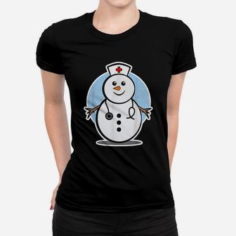 Christmas Nurse With A Snowman As A Nurse Ladies Tee - Seseable