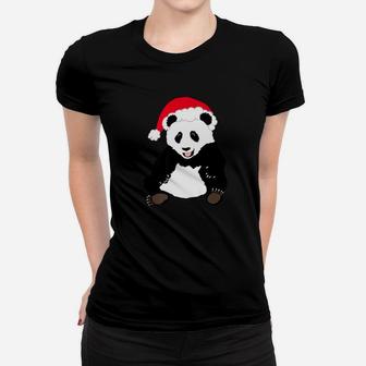 Christmas Panda Bear Lover Santa Hat Gift Ladies Tee - Seseable