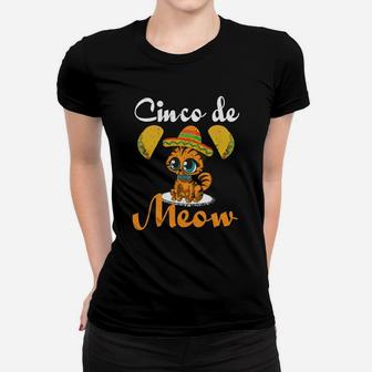 Cinco De Mayo Cinco De Meow Cat Taco Sombrero Ladies Tee - Seseable