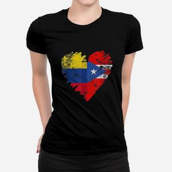 Colombia Puerto Rico Flag Heart Colombian Rican Women T-shirt - Seseable
