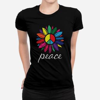 Colorful Flower Hippie Peace Symbol Gift Idea Women T-shirt - Seseable