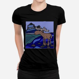 Cool Funny Moose On Rocks Nature Abstract Ladies Tee - Seseable