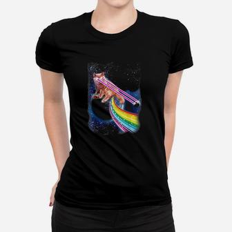 Crazy Space Cat With Eye Lasers And Rainbow Farts Ladies Tee - Seseable