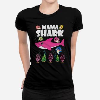 Cute Baby Sharks Lovely Mama Shark Funny Cool Ladies Tee - Seseable