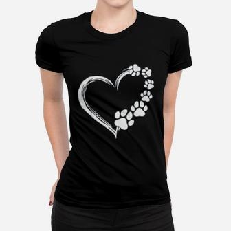 Cute Dog Puppy Dogs Paws Print Heart Gift Dog Mom Ladies Tee - Seseable