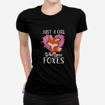 Cute Fox Pink Heart Just A Girl Who Loves Foxes Ladies Tee - Seseable