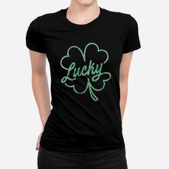 Cute Lucky Four Leaf Clover St Patricks Day Ladies Tee - Seseable