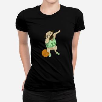 Dabbing Basketball Pug Funny Sports Lover Graphic Ladies Tee - Seseable