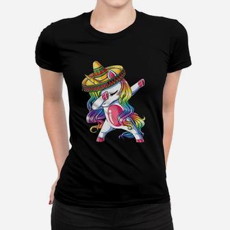 Dabbing Unicorn Funny Cinco De Mayo Women Rainbow Sombrero Ladies Tee - Seseable