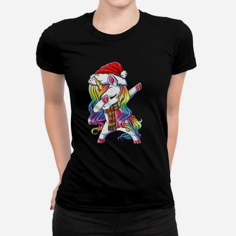 Dabbing Unicorn Santa Christmas Kids Girls Women Xmas Dab Ladies Tee - Seseable