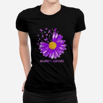 Daisy Butterfly Purple Ribbon Alzheimer's Awareness Ladies Tee - Seseable