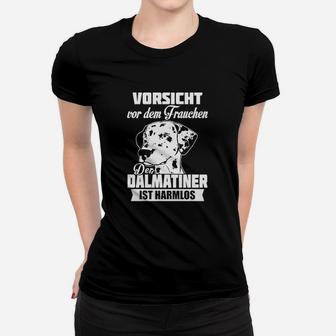 Dalmatiner Schwarzes Frauen Tshirt Vorsicht vor dem Frauchen, Lustiges Hunde-Motiv Tee - Seseable
