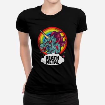Death Metal Unicorn Rainbow Rocker Emo Zombie Ladies Tee - Seseable