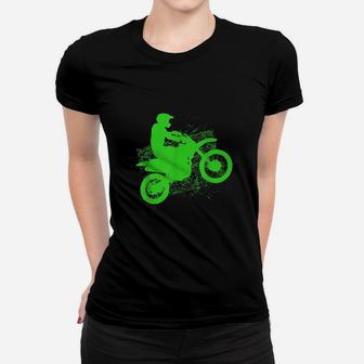 Dirt Bike Rider Tire Tracks Neon Green Motocross Ladies Tee - Seseable