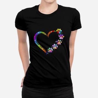Dog Paw Heart Rainbow Ladies Tee - Seseable