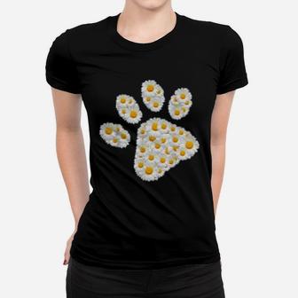 Dog Paw Print Of White Daisy Flowers Dog Paws Ladies Tee - Seseable