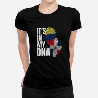 Dominican And Colombian Mix Dna Flag Heritage Gift Ladies Tee - Seseable
