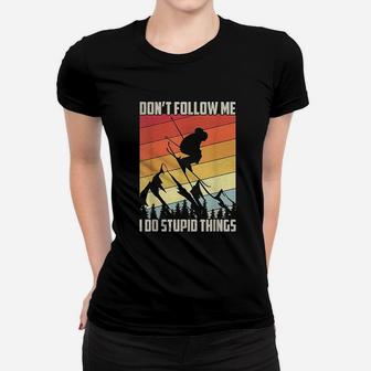 Dont Follow Me I Do Stupid Things Gift Retro Vintage Skiing Ladies Tee - Seseable