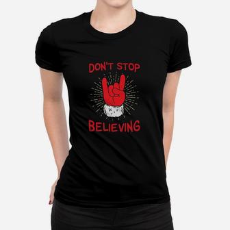 Dont Stop Believing Christmas Funny Santa Rocker Ladies Tee - Seseable