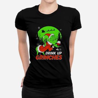 Drink Up Grinch Christmas Drinking Lovers Ladies Tee - Seseable