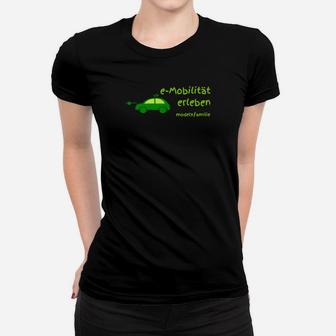 E-Mobilität Erleben Unisex-Frauen Tshirt, Elektroauto-Motiv, Schwarz - Seseable