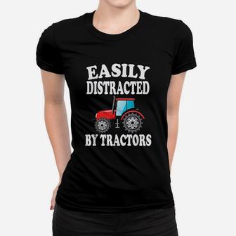 Easily Distracted By Tractors Farming Funny Ladies Tee - Seseable