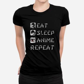 Eat Sleep Anime Repeat Funny Japanese Animation Gift Ladies Tee - Seseable