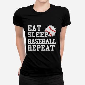 Eat Sleep Baseball Repeat Funny Baseball Player Ladies Tee - Seseable