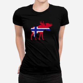 Elch Silhouette Flaggenmuster Norwegen Frauen Tshirt Unisex, Trendiges Design - Seseable