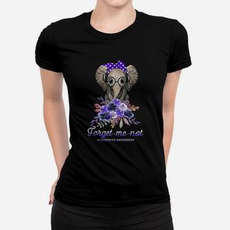 Elephant Forget Me Not Alzheimers Awareness Hippie Gift Ladies Tee - Seseable
