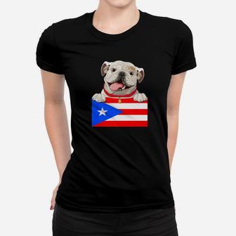 English Bulldog Puerto Rico Flag Vintage Dog Boricua Ladies Tee - Seseable