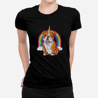 English Bulldog Unicorn Kids Space Galaxy Rainbow Ladies Tee - Seseable