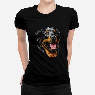 Face Portrait Watercolor Painting Rott Cool Gift Rottweiler Ladies Tee - Seseable