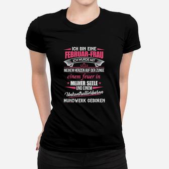 Februar-Frau Schwarzes Frauen Tshirt für Damen, Witziger Spruch - Seseable