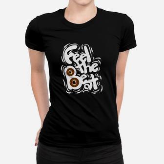 Feel the Beat Schwarzes Frauen Tshirt mit Lautsprechermotiv, Musik Tee - Seseable