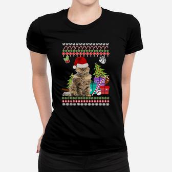 Festliches Katzen Weihnachts Frauen Tshirt, Ugly Sweater Design - Seseable