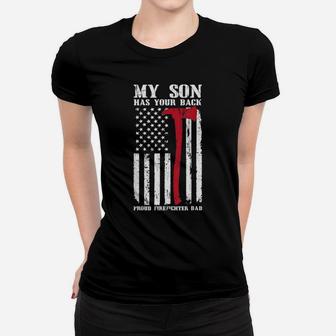 Firefighter My Son Has Your Back Ladies Tee - Seseable