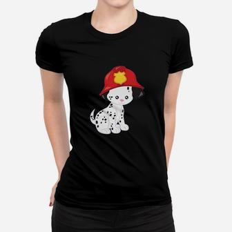 Fireman Dog Dalmatian Dog With Fireman Helmet Ladies Tee - Seseable
