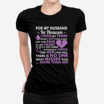 For My Husband In Heaven Miss You More Than Me Tshirt Ladies Tee - Seseable