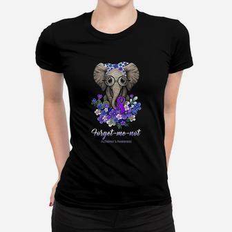 Forget Me Not Alzheimers Awareness Elephant Flower Ladies Tee - Seseable