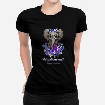 Forget Me Not Alzheimers Awareness Elephant Flower Ladies Tee - Seseable