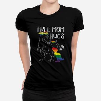 Free Mom Hugs Lgbt Pride Mama Dinosaur Rex Gift Ladies Tee - Seseable