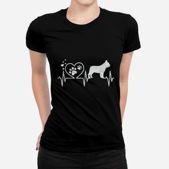 Frenchie French Bulldog Mom Mama Dad Heartbeat Ladies Tee - Seseable