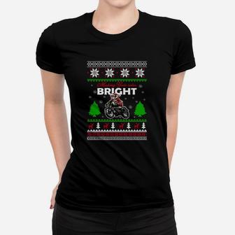 Fröhlich und Hell Motorrad Ugly Christmas Pullover Stil Frauen Tshirt - Seseable