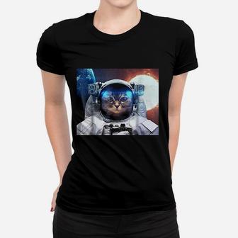 Fun Cat Laser Beam Astronaut Ladies Tee - Seseable