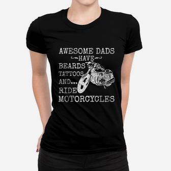 Funny Beard Awesome Dad Beard Tattoos And Motorcycles Ladies Tee - Seseable